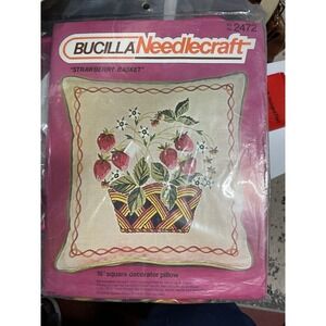 Bucilla Needlecraft Crewel Strawberry Basket 16 in square decorator pillow kit 2